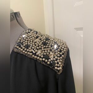 2X Melissa McCarthy Seven7 Black Embellished Jewels Sheer Long Sleeved Top